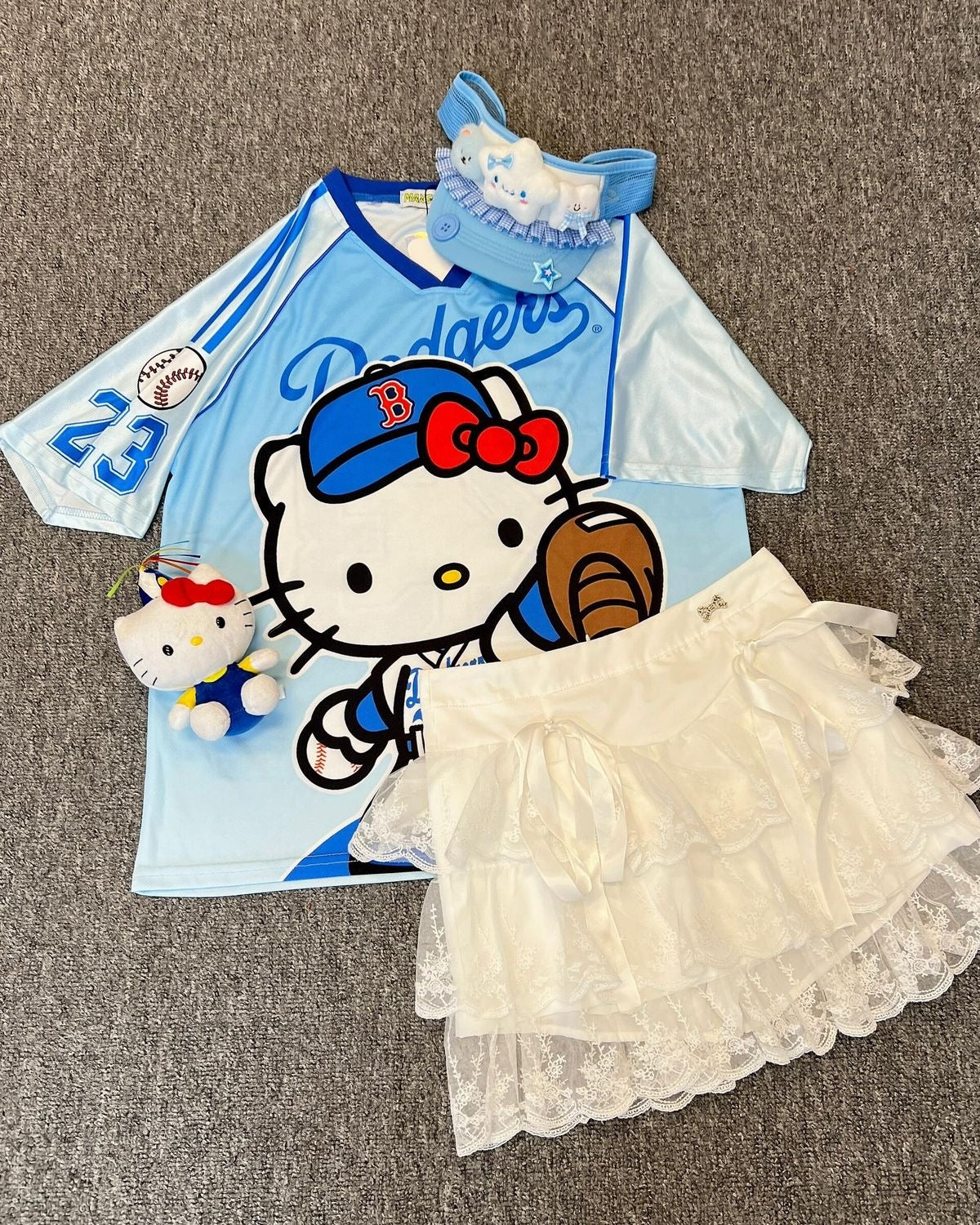 Light Blue Baseball Hello Kitty Oversized Unisex Jersey