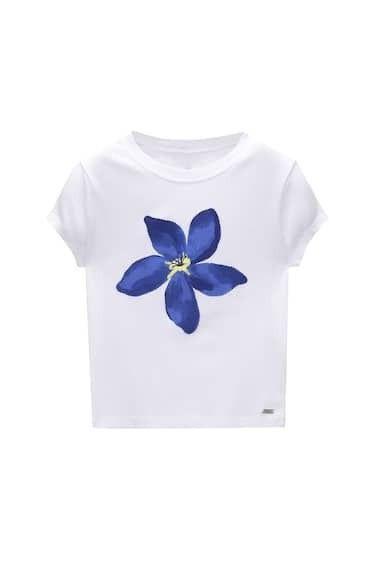 Big Blue Flower Short Sleeve Crop