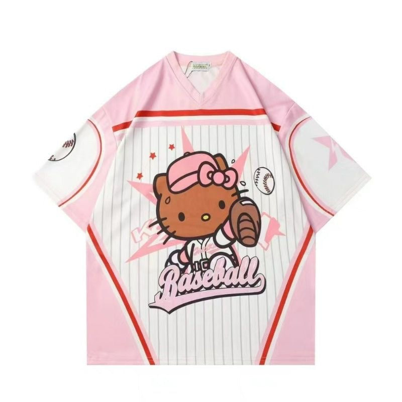 Pink & Brown Baseball Hello Kitty Oversized Unisex Jersey