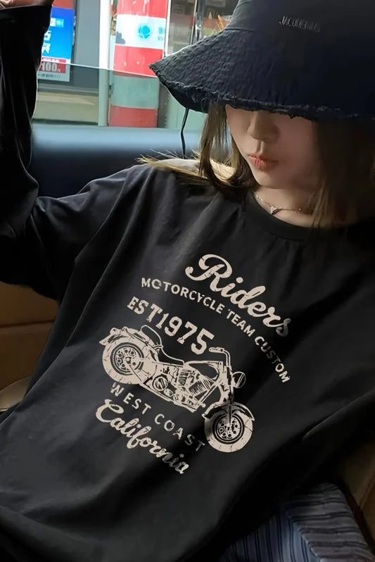 Black Unisex Riders Est1975 Long Sleeve CROP TOP