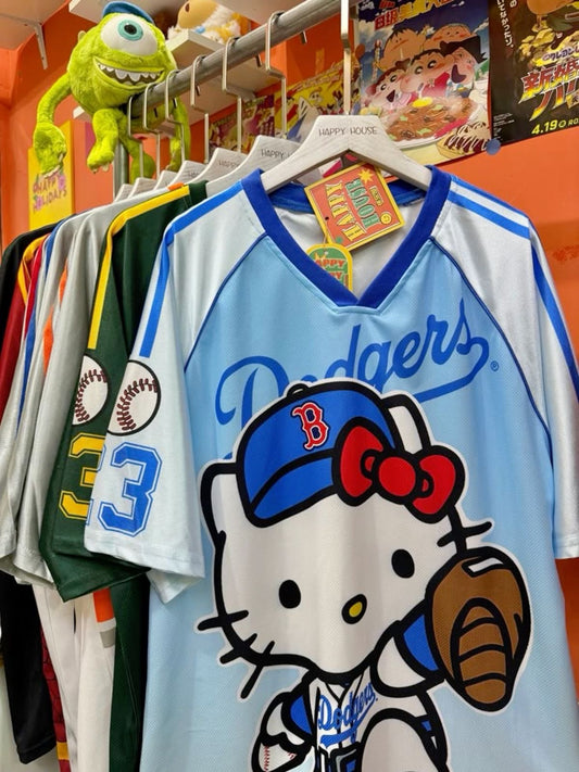 Light Blue Baseball Hello Kitty Oversized Unisex Jersey