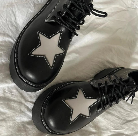 Black Oxford Star Detail Low Martens Shoes