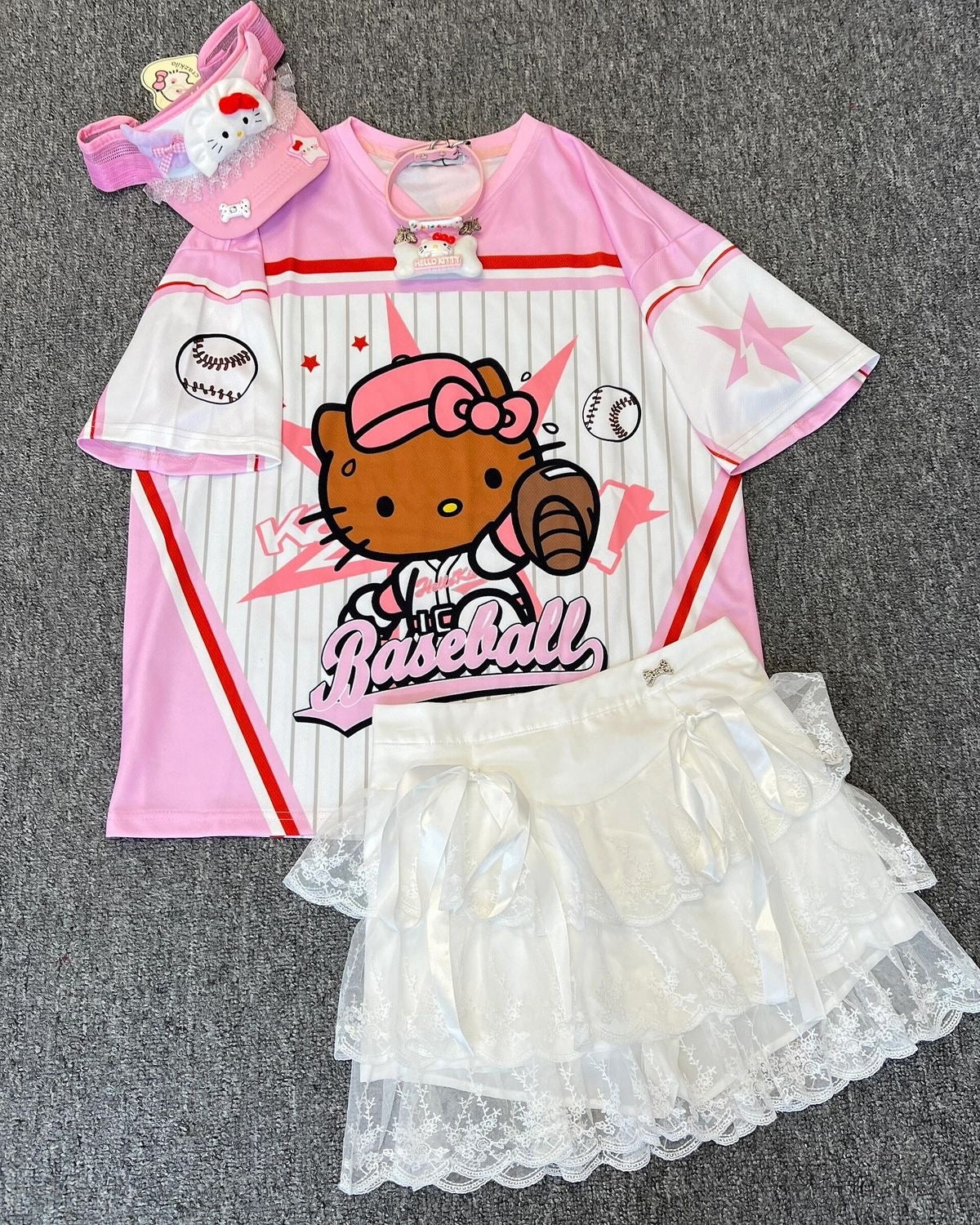 Pink & Brown Baseball Hello Kitty Oversized Unisex Jersey