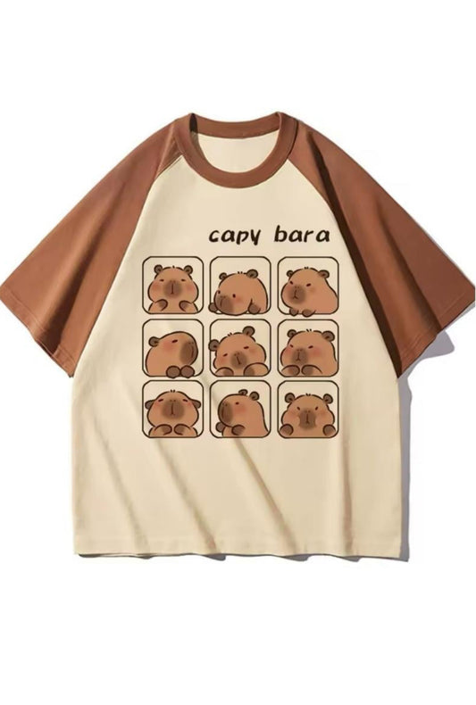 Brown Raglan Capy Bara Cute Faces Unisex T-shirt