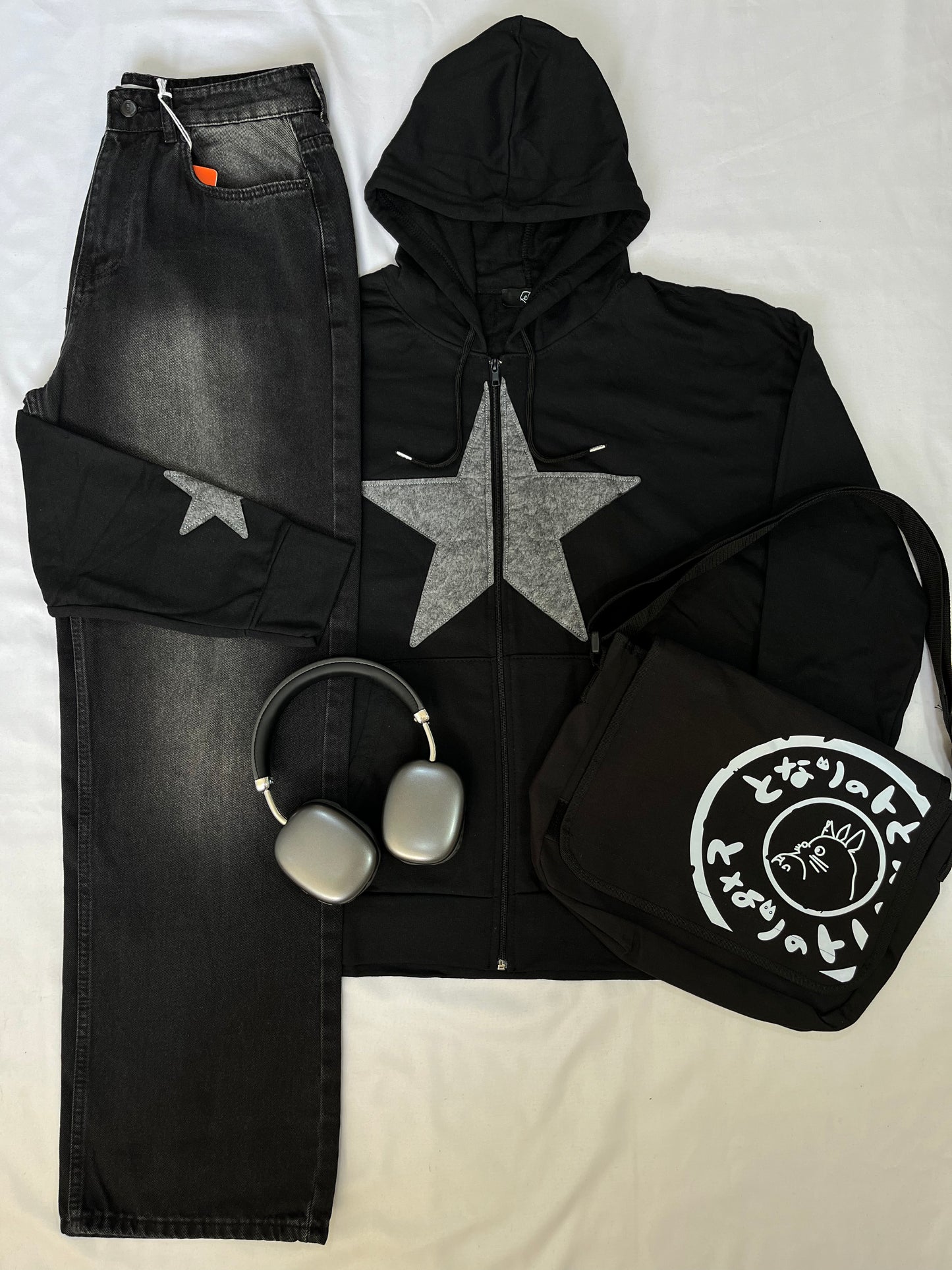 Two Colors Raised Sleeve Detail Star Oversized Jacket