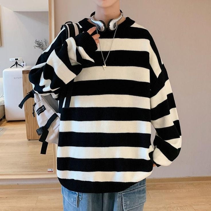 Black x White striped Oversized Sweater