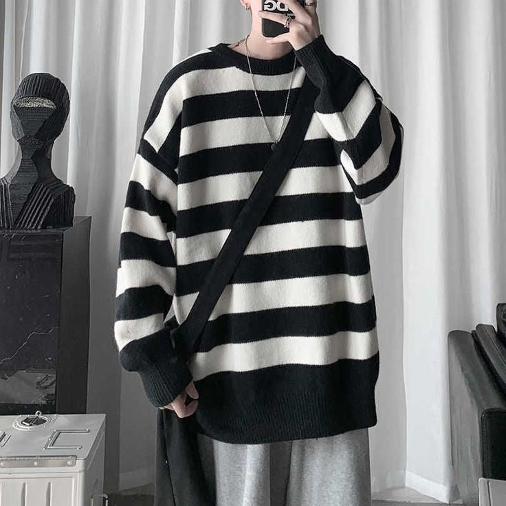 Black x White striped Oversized Sweater