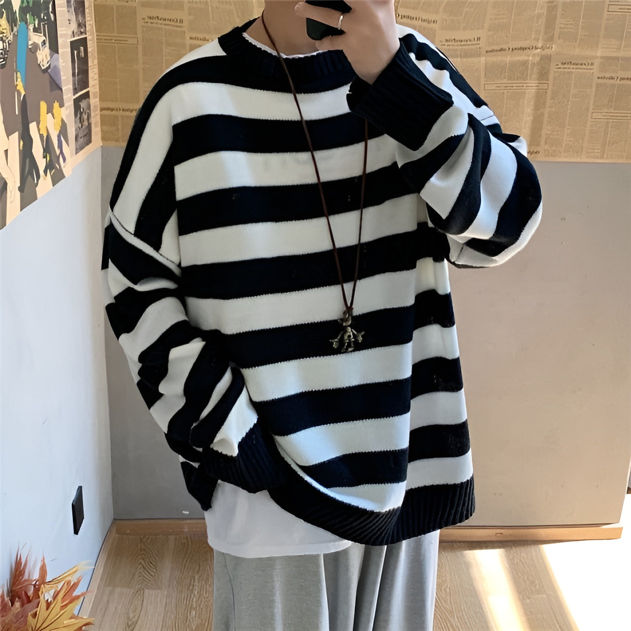 Black x White striped Oversized Sweater