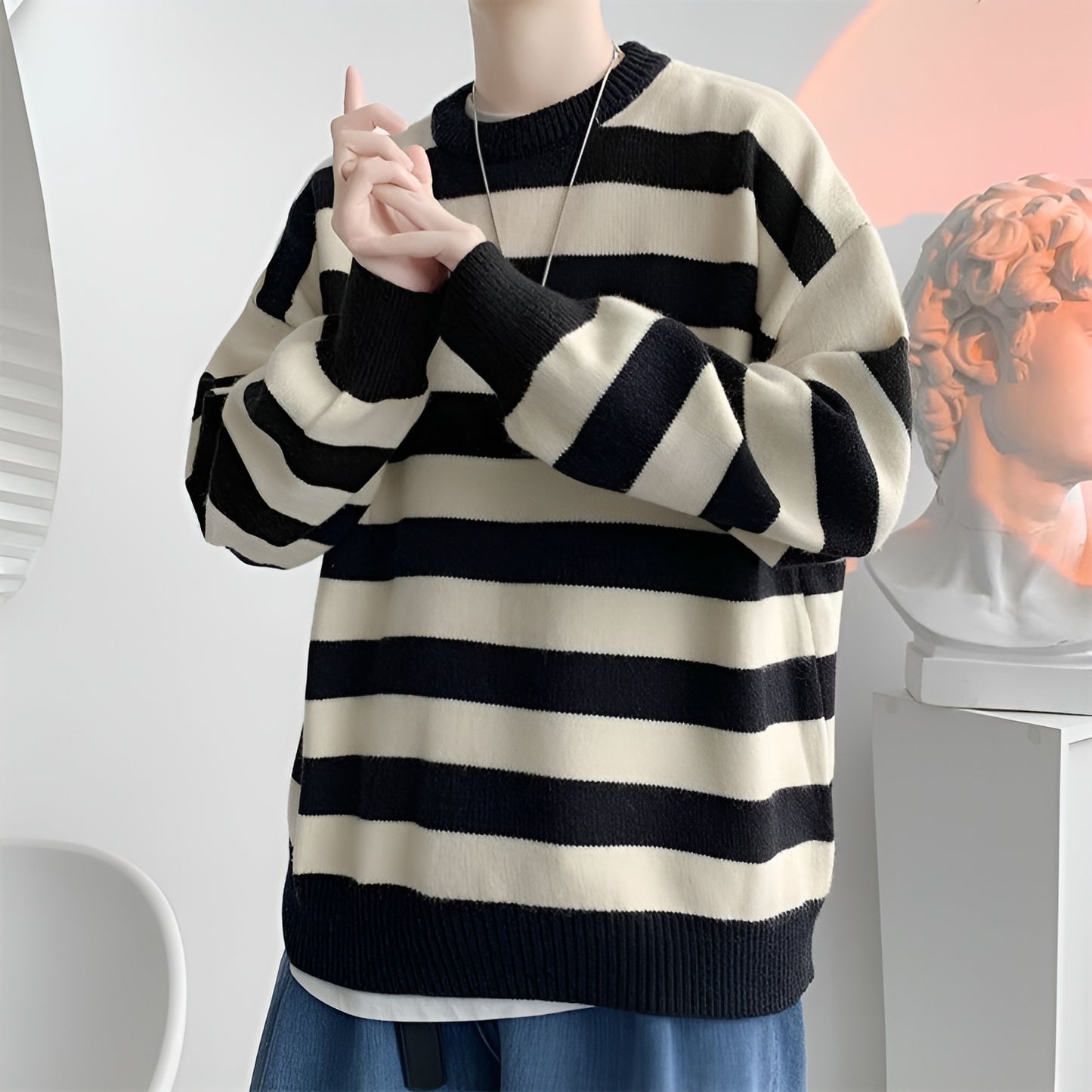 Black x White striped Oversized Sweater