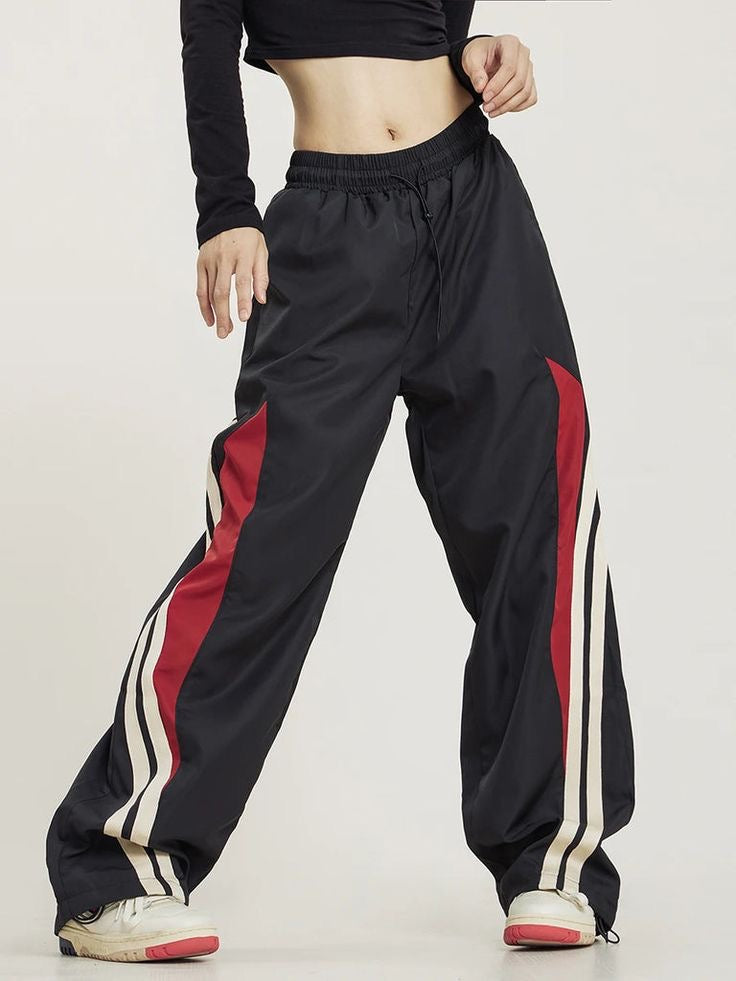 Black & Red Y2K Parachute Trackpants