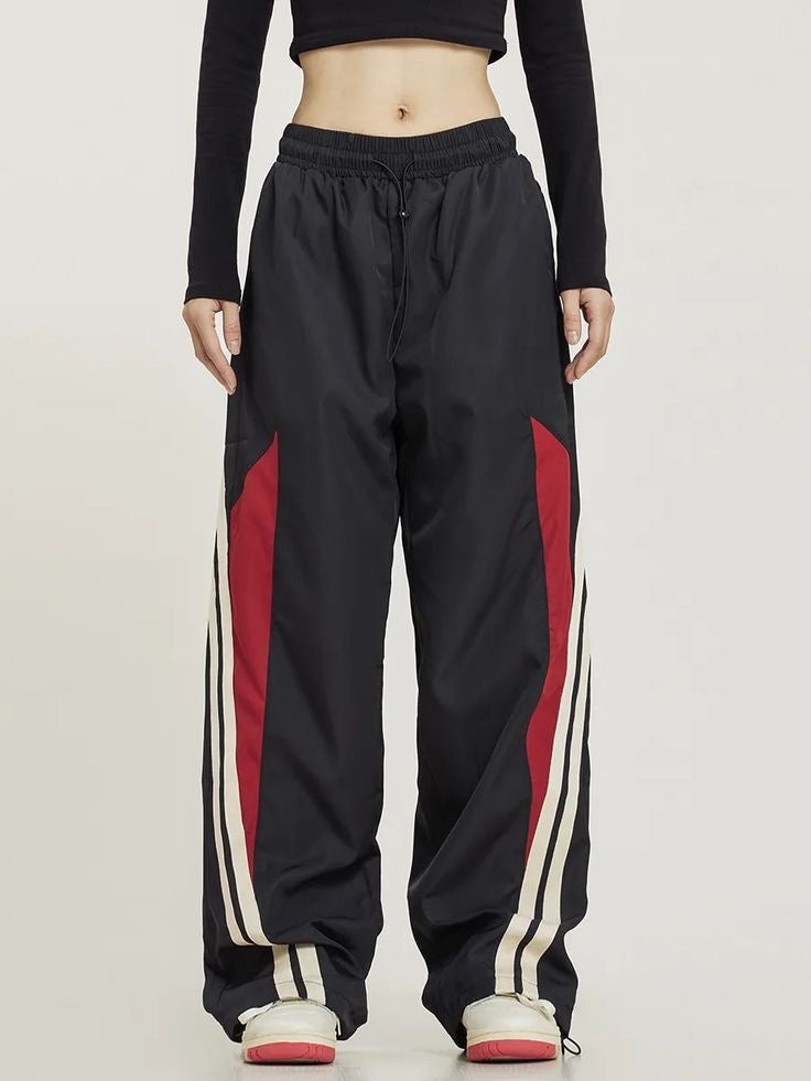 Black & Red Y2K Parachute Trackpants