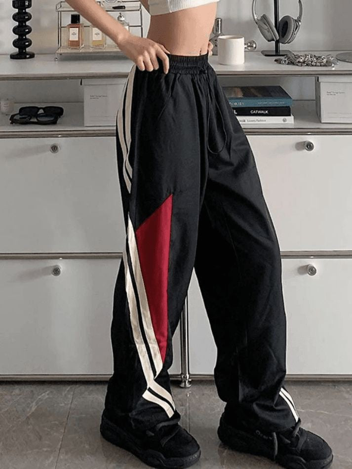 Black & Red Y2K Parachute Trackpants