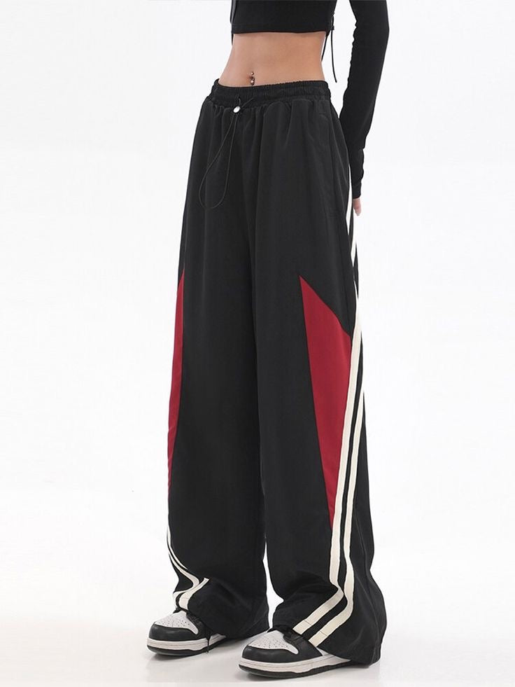 Black & Red Y2K Parachute Trackpants