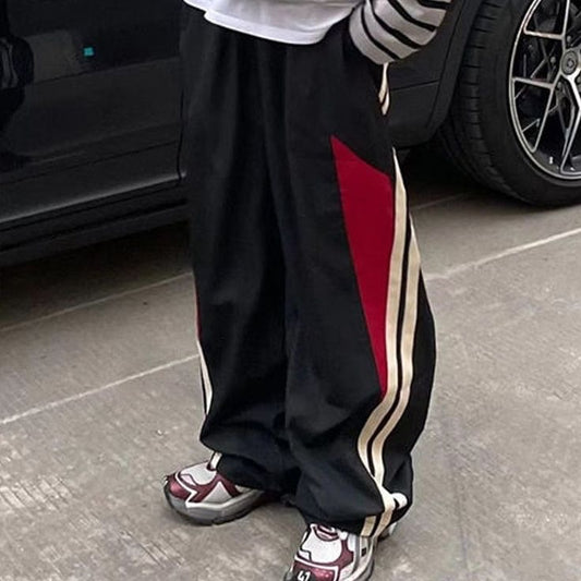 Black & Red Y2K Parachute Trackpants