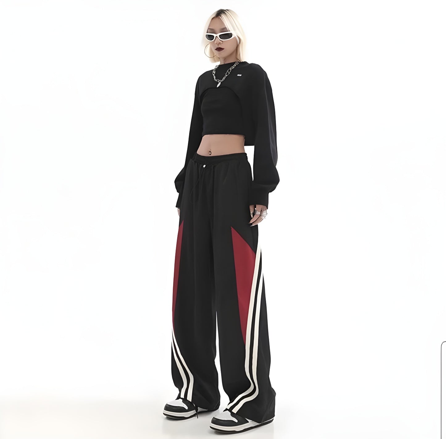 Black & Red Y2K Parachute Trackpants