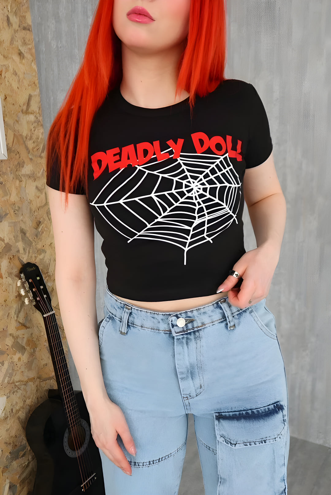 Deadly Doll Black & Red Crop Top