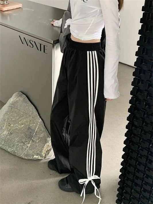 Side Bow Stripe Parachute Wide Leg Pants