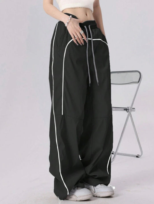 Black Y2K Vintage Retro Contrast Striped Baggy Sweatpants