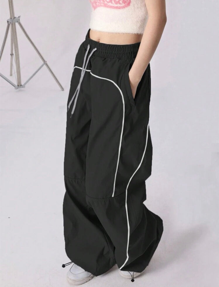 Black Y2K Vintage Retro Contrast Striped Baggy Sweatpants