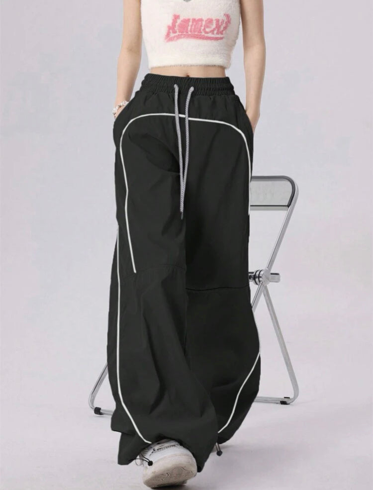 Black Y2K Vintage Retro Contrast Striped Baggy Sweatpants