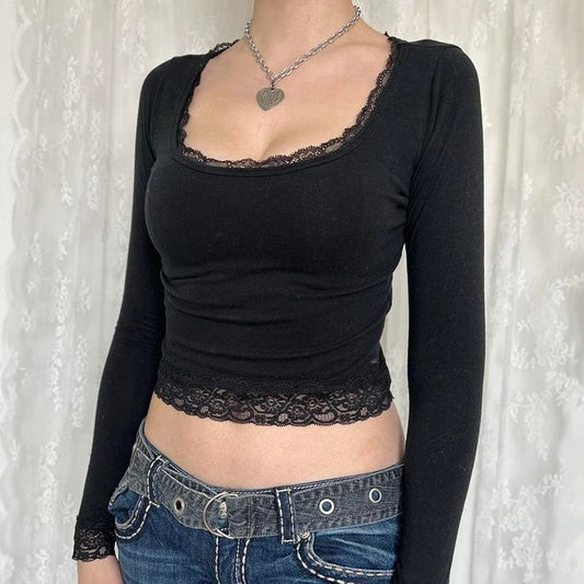 Vintage Black Long Sleeve Crop