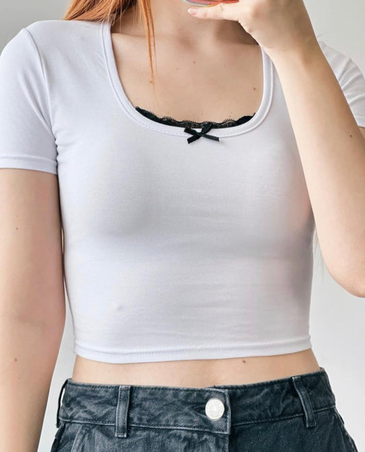White Cute Papillon Crop Top