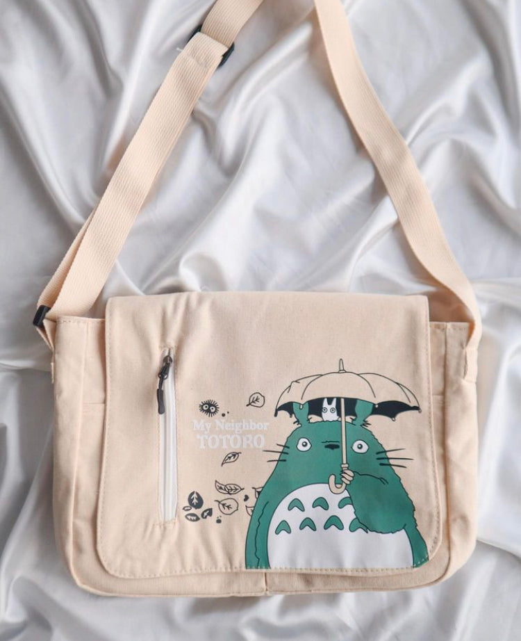 Beige My Neighbor Totoro Canvas Messenger Bag