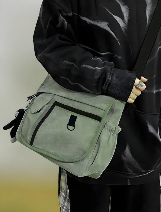 Beautiful Simple Green Canvas Messenger Bag