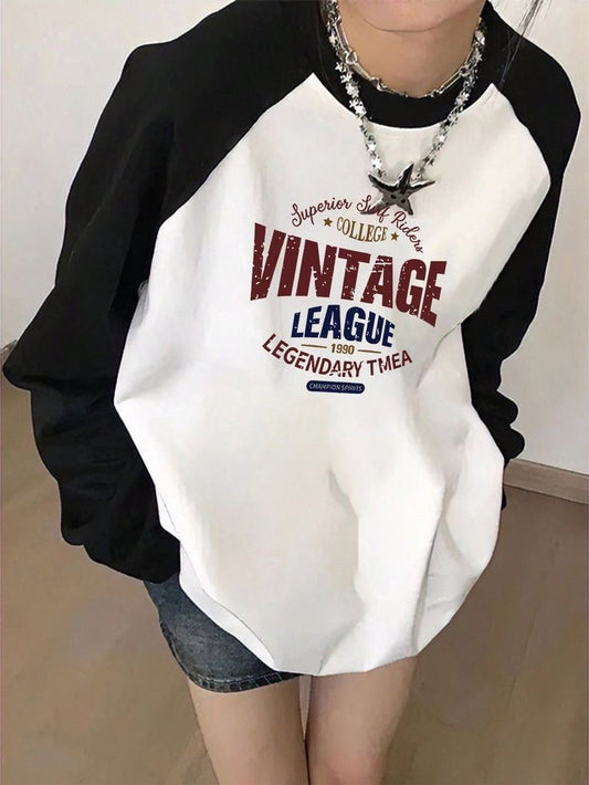 White-Black Unisex Vintage League Long Sleeve Shirt