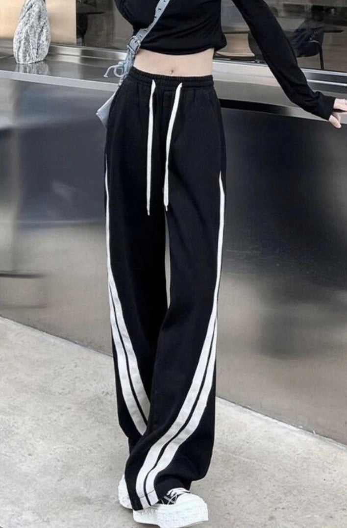 Black Y2K Vintage Stripe Detailed Wide Leg Sweatpants