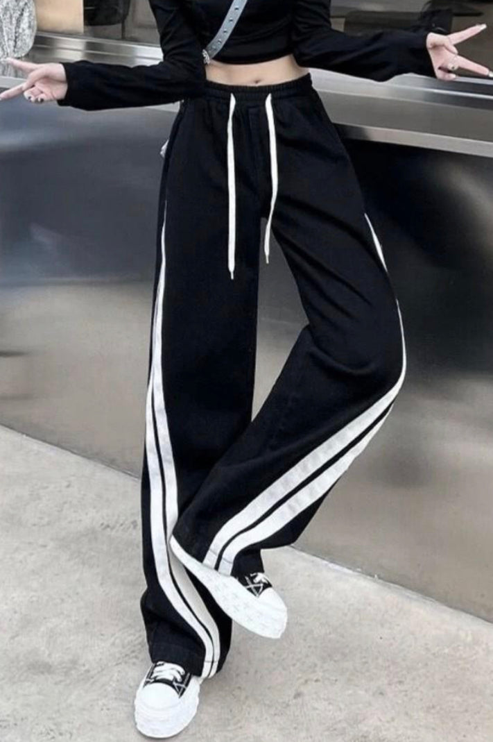 Black Y2K Vintage Stripe Detailed Wide Leg Sweatpants