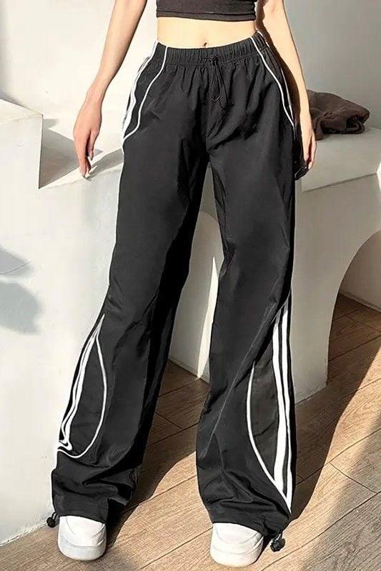 Black Y2K Vintage Three Stripe Detailed Parachute Sweatpants