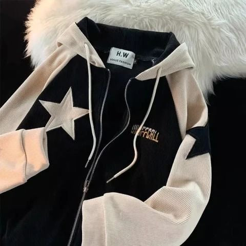 Beautiful Black Cream Velvet Unoffcall Star Jacket