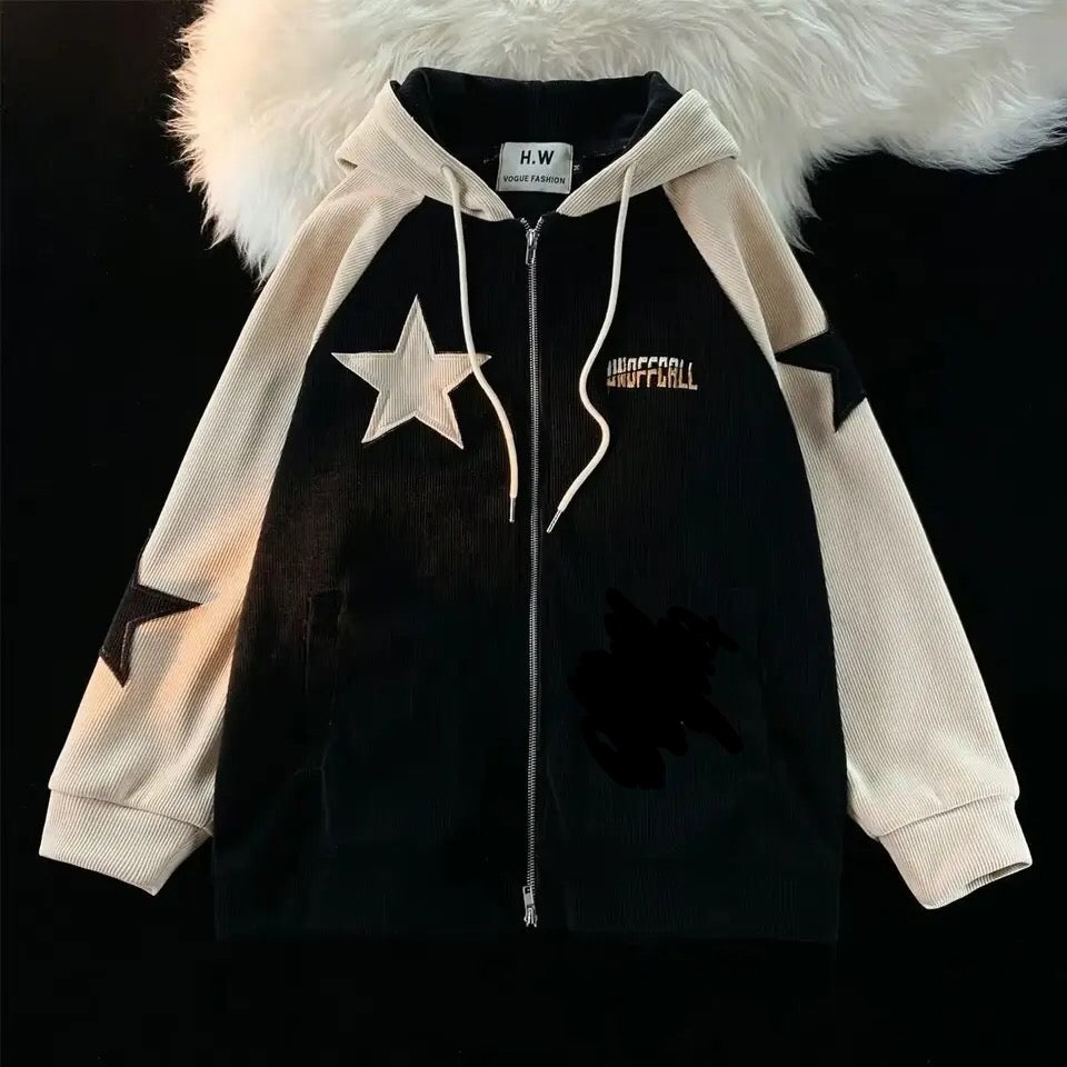 Beautiful Black Cream Velvet Unoffcall Star Jacket